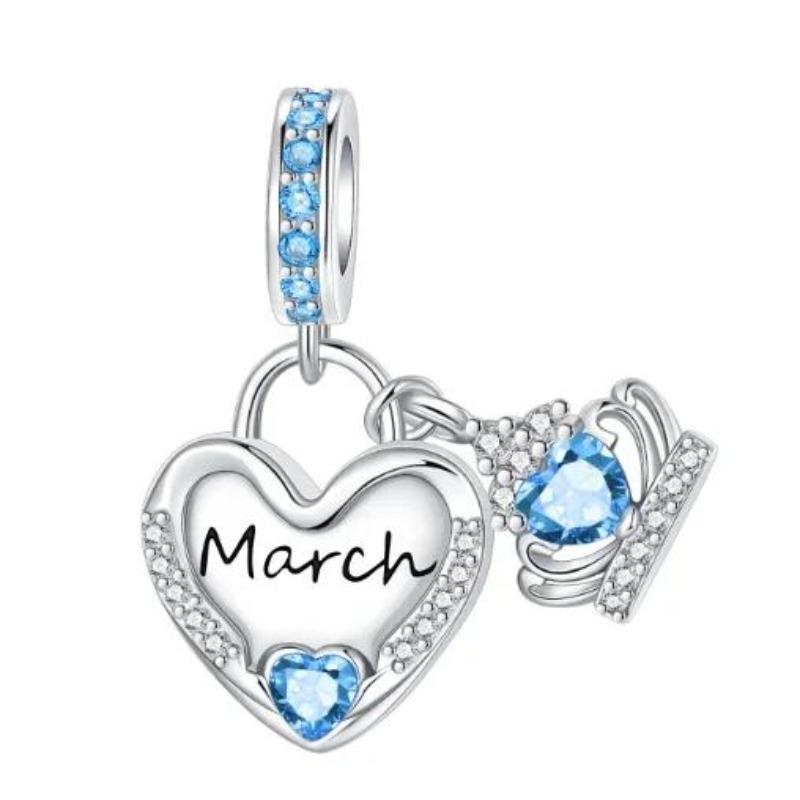 Sparkling Birthstone Charms Copper Heart Mom Key Pendant Bead Fit Original Necklace Bracelet Women Jewelry Diy Gift