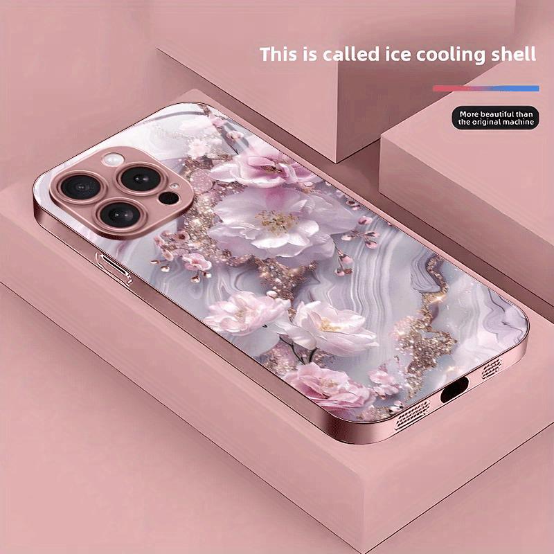 Pink Dreamland Sakura Protective Case Phone Case Metallic Paint Glass PhoneCase for iPhone 17 16 15 14 13 12 11pm Pro Plus