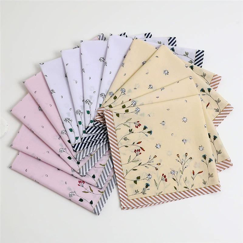 3Pcs Handkerchief Reusable Sweat Bandana Absorbs Water Women Hankies Thin Printing Flower Pure Cotton