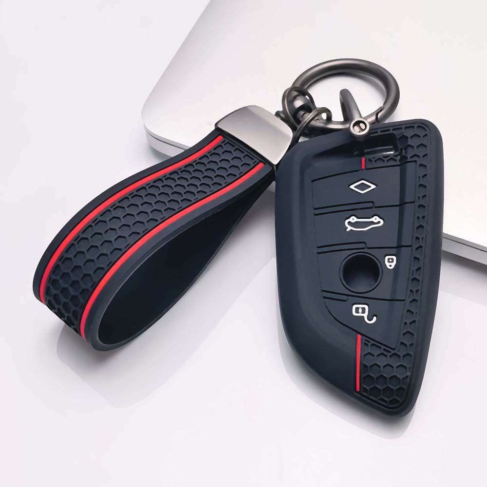 Silicone Key Fob Cover keychain Compatible with BMW 1 2 3 4 5 6 7 Series X1 X2 X3 X4 X5 X6 X7 M Series Smart Keyless Soft Grip Texture