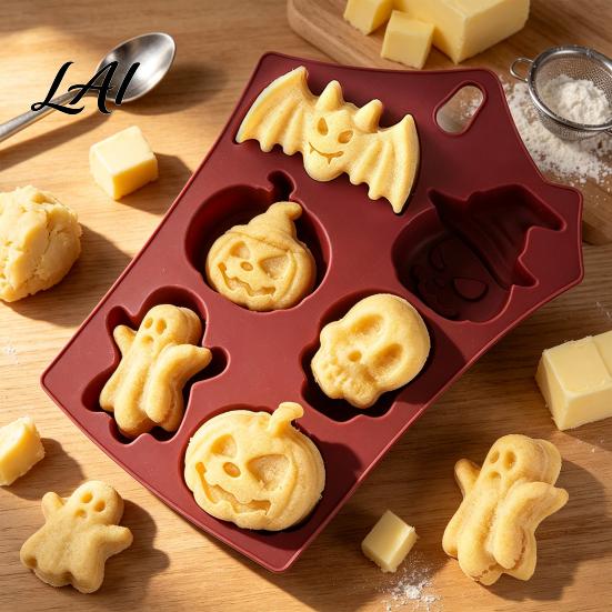 Halloween Snack Making Tools Silicone Baking Mold Pumpkin Ghost Bat Skull Cake Pan Non Durable Heat Resistant Stick Chocolate Fondant Maker