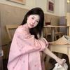 Solid Color Women's Shirt Bow Print Chest Pocket Turn Down Collar Long Sleeved Blouse Spring New Style Loose Casual Cute Version Female's Top