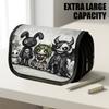 1pc Portable Flip-Top Halloween Themed Pencil Case with Double-Layer Zipper, Gothic Stitched Characters Black Design, Large Capacity Thickened Oxford 