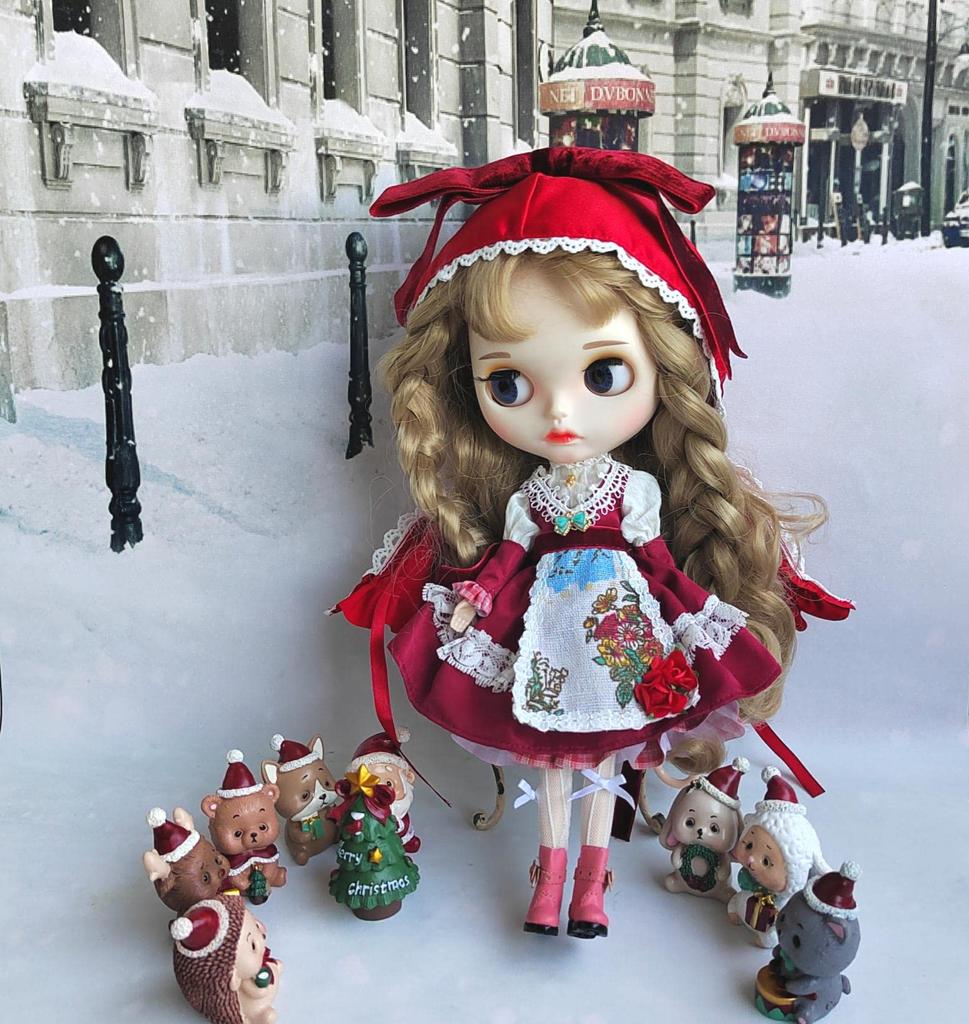 Blythe Doll Outfit Little Red Riding Hood Obitsu 24 Azone Compatible Costume, (for 1/6 ~ 1/8 dolls)