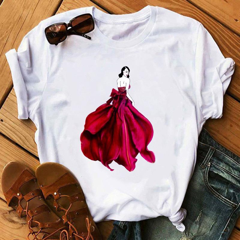 Fashion Flowers Red Rose Skirt Print T-shirt Women T Shirt Femme Harajuku Shorts Sleeves Shirt Summmer Tops Tshirt
