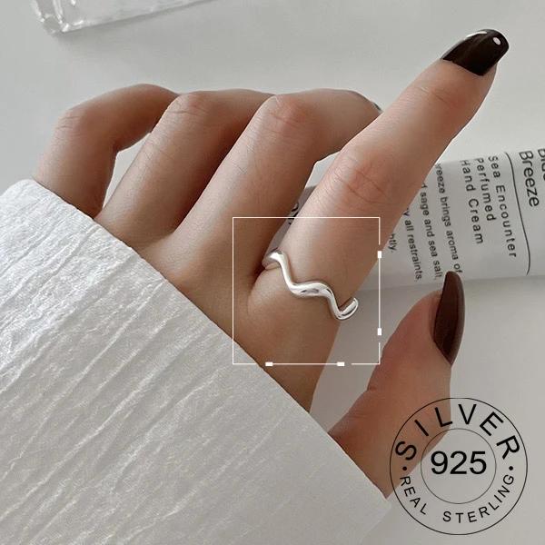 

Real Silver Color Retro Round Geometric Ring For Fashion Women Curve Vintage Fine Jewelry Minimalist Accessories Gift
