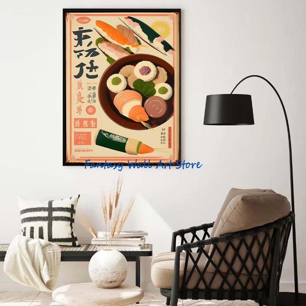 Styl Vintage Japońskie Kaiseki Sushi Jedzenie Ryba Japońska Restauracja Sztuka Plakat Malarstwo na Płótnie Obrazy Ścienne Dekoracja Domu Kuchni
