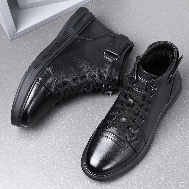 Shoes men's shoes autumn and winter Martin boots men's velvet warm leather high-top tooling shoes trendy British style short boots