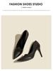 Women's Black Professional Pointed Stilettos - 2024 Spring Collection, Celebrity Style, Niche Elegance