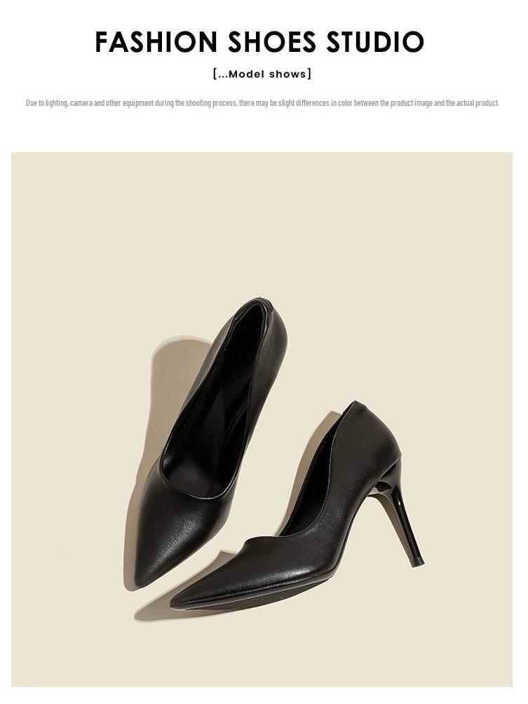 Women's Black Professional Pointed Stilettos - 2024 Spring Collection, Celebrity Style, Niche Elegance