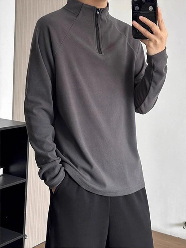 

Men s Autumn/Winter Half-Zip Fleece Base Layer Hoodie with Stand Collar 4XL темно-сірий