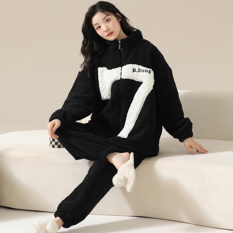 

Qiaomeiren Women s Thickened Fleece Zipper Cardigan Loungewear Set