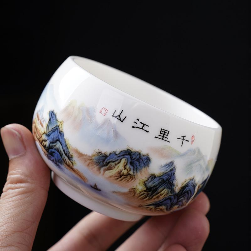 Suet Jade Porcelain Light Luxury Gift Teacup Wine Glass Gift Box Set Father's Day New Year's Gift for Elders and Teachers