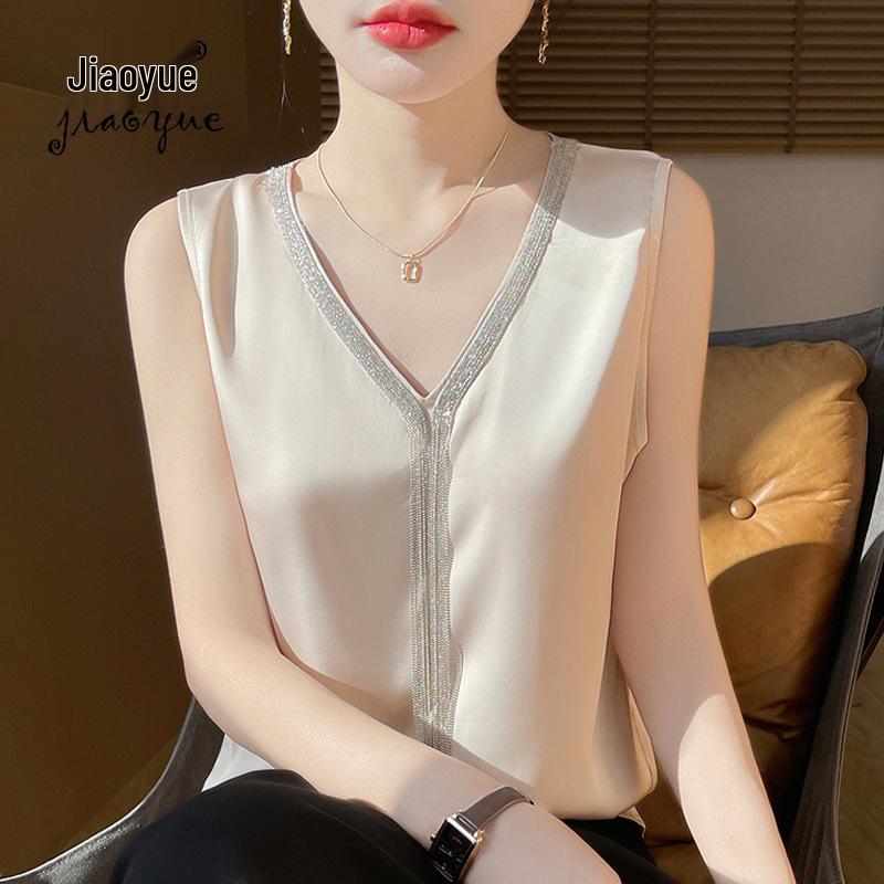 

Silk Tassel Camisole Vest - Women s Sleeveless Satin V-neck Top for Summer XL