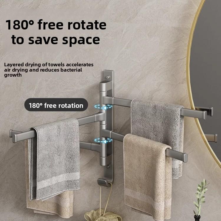 Modern Minimalist Space Aluminum Rotating Bathroom Towel Rack With No Drill Mount For Home Use
