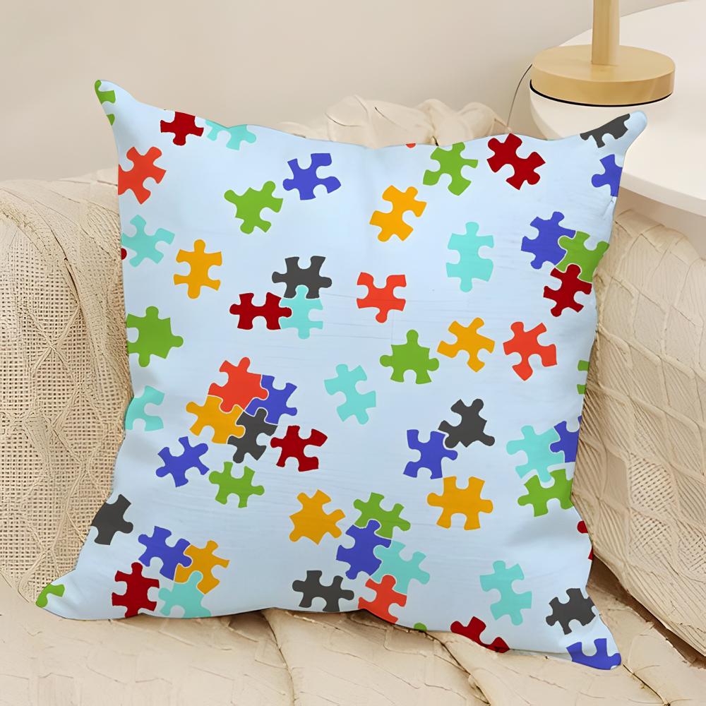Creative Puzzle Texture Pillow Case Natural Linen DoubleSided Printing Sofa Home Decor Cushion Cover