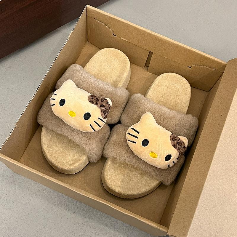 Dicke Sohlen Baumwollpantoffeln für draußen, niedliche Cartoon-Hausschuhe, warme flauschige Hausschuhe für Damen, neue Modelle Herbst und Winter 2025
