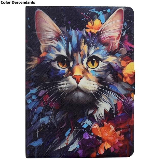 Painting Cute Cat Flip Tablet Case For iPad mini 6 2021/mini 7 2024 8.3 inch Universal Adjustable Stand Protective Case