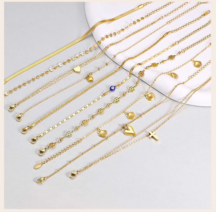 Stainless Steel Anklets Bracelet for Women, Flower Heart Seashell Charms Layered Anklets, Waterproof Gold Plated Anklet
