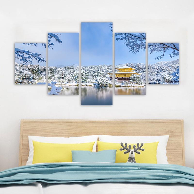 5-teilige Winterlandschaft Poster Park Schnee Szenerie Cuadro Leinwanddrucke Wandkunst für Wohnzimmer Dekorative Gemälde Ohne Rahmen