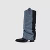 Pointed pleated high-heeled piled boots women's autumn and winter new thick-heeled boots but knee-high cowboy boots
