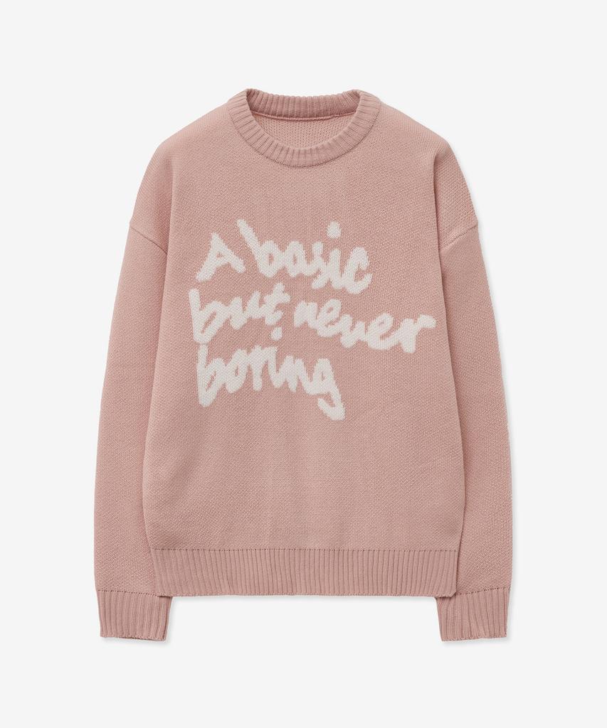 BLOND9 Slogan Round Knit Sweater_Pink (B Type)