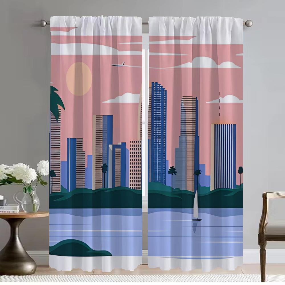 City Road Cartoon Kitchen Curtains 2 Pieces Blackout Curtain for Room 2 Panel Tulle for Bedroom Shades Halloween Decoration Home