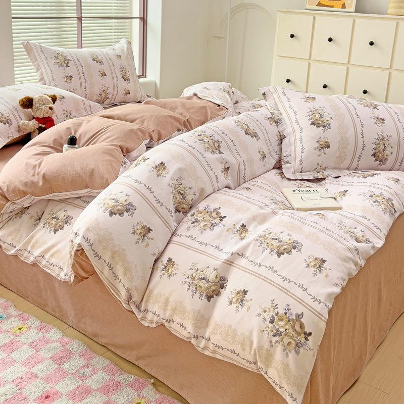 Vierteiliges Set aus Bettwäsche aus reiner Baumwolle, Bettbezug, Bettwäsche, dreiteiliges Bettlaken-Set für den Schlafsaal