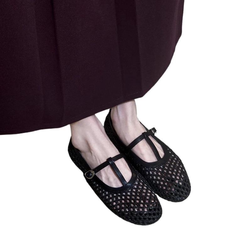 Mode Sommar Nytt Dam Spänne Rem Skodon Damer Ballerinaskor Mary Janes Skor Mode Mesh Grunda Kvinnor Balettplatta Skor Zapatos Mujer