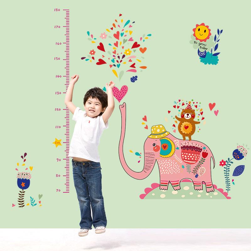 Elephant Spray Water Height Chart Cartoon Wall Sticker for Kids Room Nursery Kindergarten Decor