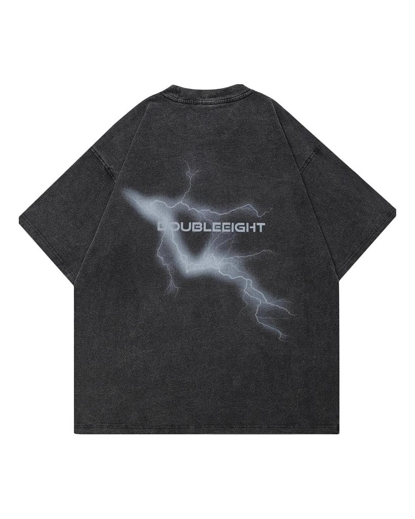 2024 Streetwear obie strony błyskawica graficzna koszulka unisex bawełniana sprana czarna koszulka topy unisex koszulki letnia koszulka z krótkim rękawem