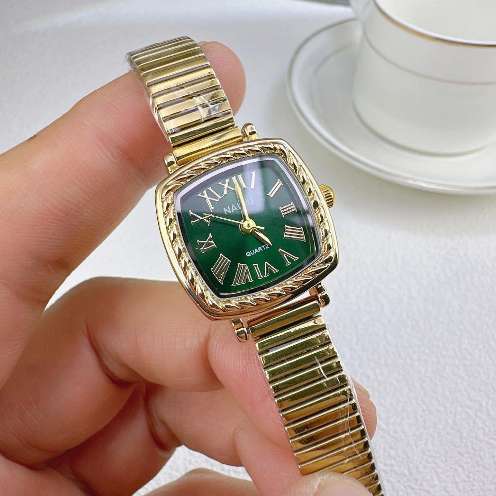 Vintage Women Gold Sliver Square Dial Roman Quartz Watch Fashion Bamboo Band Wristwatch Relogio Clock Ladies Dropshipping