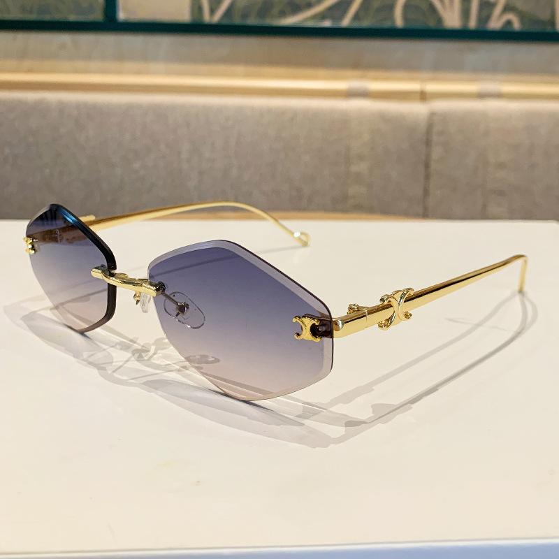 Stylish Frameless Metal Diamond-shaped Sunglasses for Women, High-end UV Protection Sunglasses