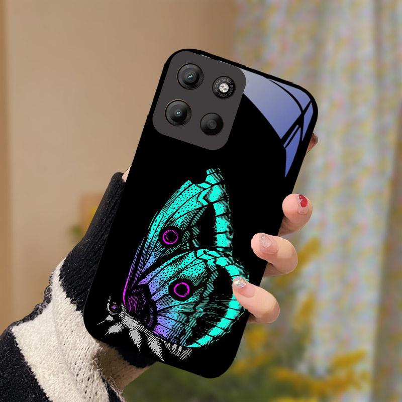 Para Motorola Moto G15 Capa Vidro Temperado Anti Queda Capa de Telefone Para Moto G 15 MotoG15 Capa Protetora Resistente a Choques Concha Dura de PC Bumper Traseiro