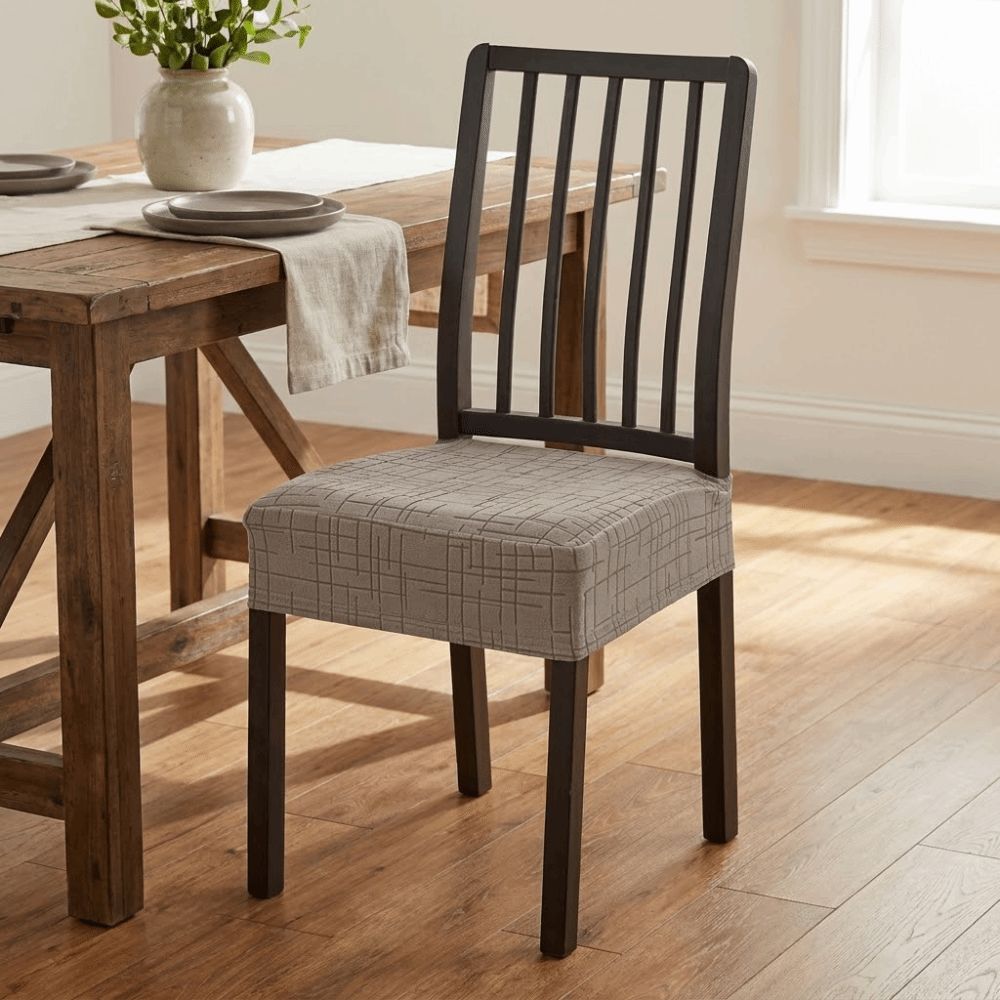 Jacquard Fabric Dining Chair Covers Solid Color Stretch Chair Cushion Covers Anti-Slip Dust-Proof Chair Seat Protector