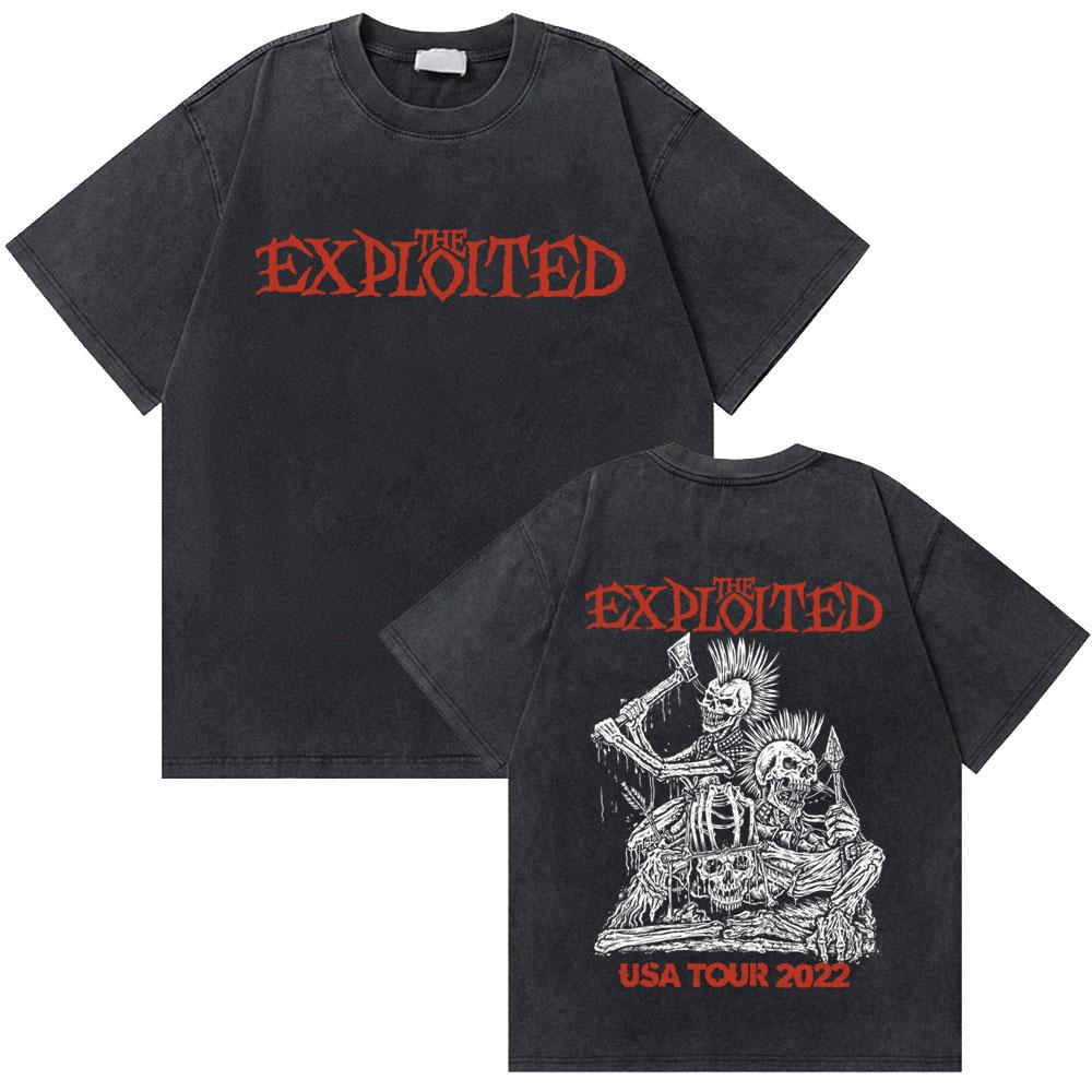 Washed Vintage Rock Band The Exploited Graphic Tshirt Men Women Retro Gothic Punk T Shirts Mens Fashion Oversized Streetwear
