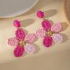 Dopamine Flower Woven Earrings: Summer Beach Raffia Studs for Women