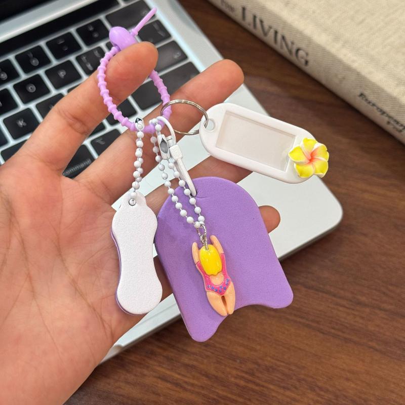 Cartoon Kawaii Surfboard Key Chains with Swimming Charms Blank Name Tags Lightweight Decor for Pencil Case Student Gift