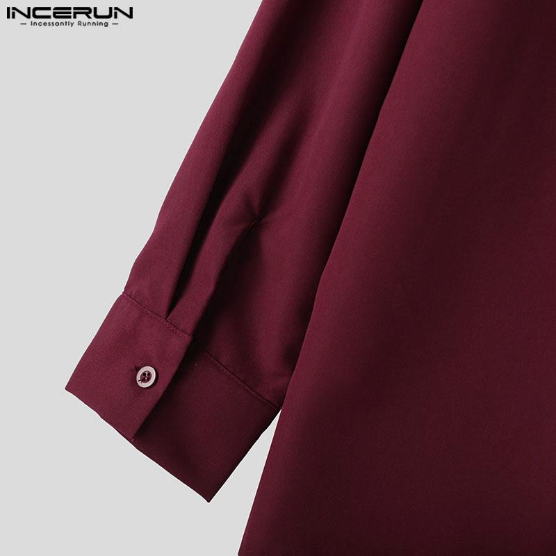 INCERUN Men Deep V Neck Lace Hem Long Sleeve Party Shirts Tops