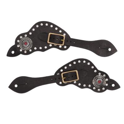 1Pair Spur Strap Leather Rhinestone Western Vintage Style Horse Riding Protective Equipment for
