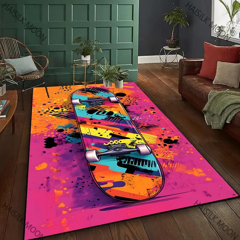 1 Stück Junge Mode Skateboard Print Bereichsteppich, Teppich für Zuhause Wohnzimmer Kinderzimmer Sofa Dekor, Kinder Spiel Rutschfeste Bodenmatte