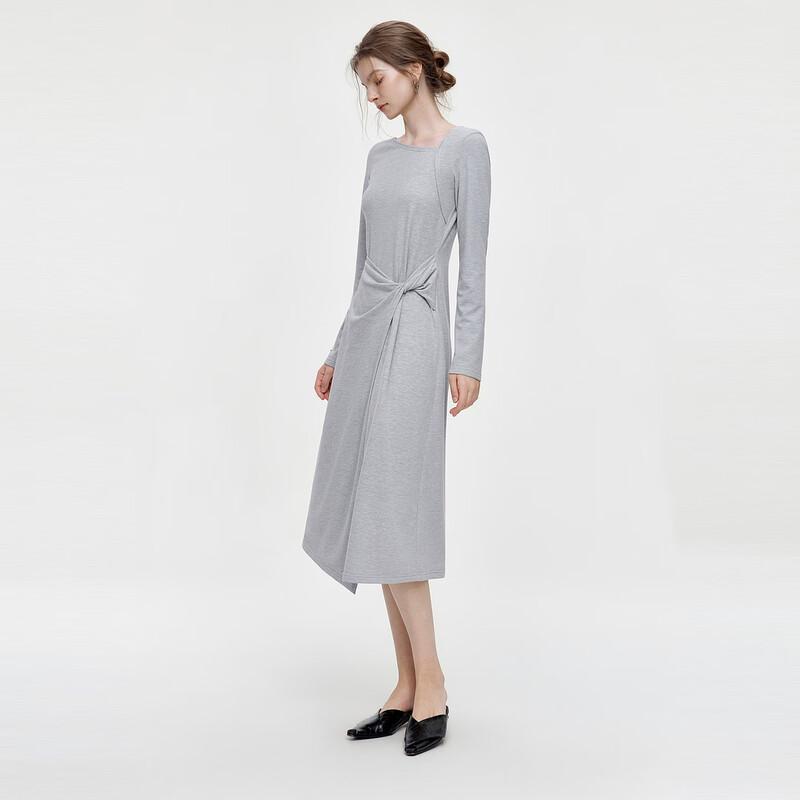 ELLE Women's French Pleated Twist Knot Long Sleeve Dress