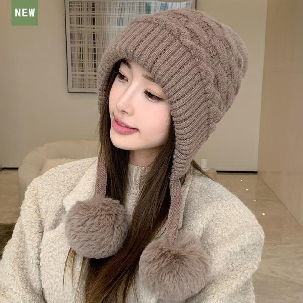 Pompom Pullover Cap Warm Ear Protection Hat New Beanie Hat Autumn and Winter