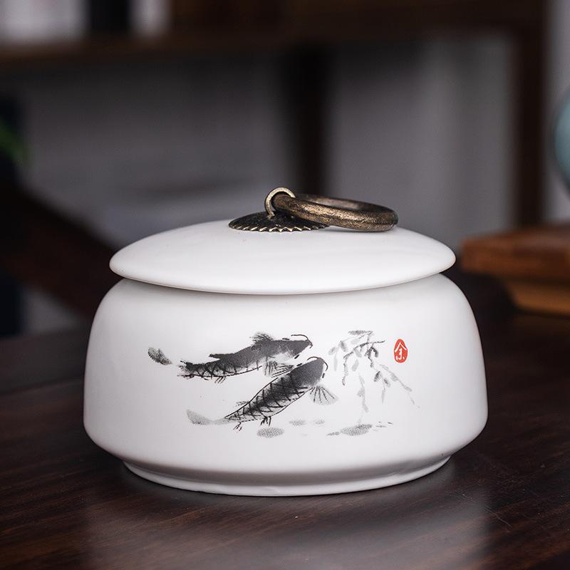 Creative Ceramic Landscape Flower Storage Jar with Lid Tea Jar Home Small Medicine Powder Candy Nut Jar Food Sealed Storage Jar