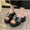 Crystal Bow Women Slippers Luxury Platform Flip Flops Shoes 2025 Summer Dress Fashion Slingback Sandals Trend Slides Femme