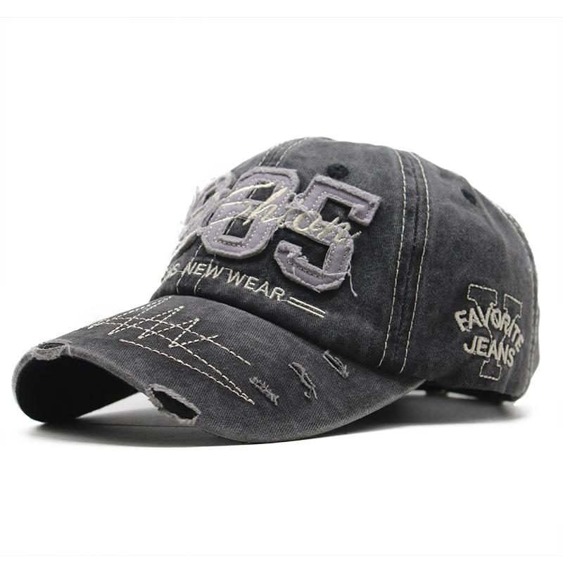 Spring And Autumn Outdoor Cap Washed Baseball Cap Retro Ripped Denim Sun Hat One size fits all чёрный