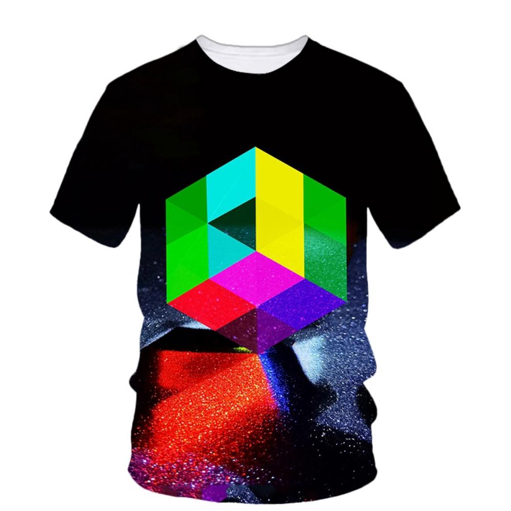 Rubikova kocka 3D tlač Tričko Muž Leto Okrúhly výstrih Krátky rukáv Nadrozmerný vrchný diel Ležérne tričko Voľné Streetwear Harajuku