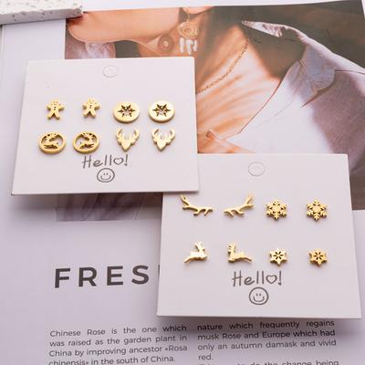 Christmas Earring Sets For Women Gold Color Stainless Steel Xmas Stud Sets Elk Snow