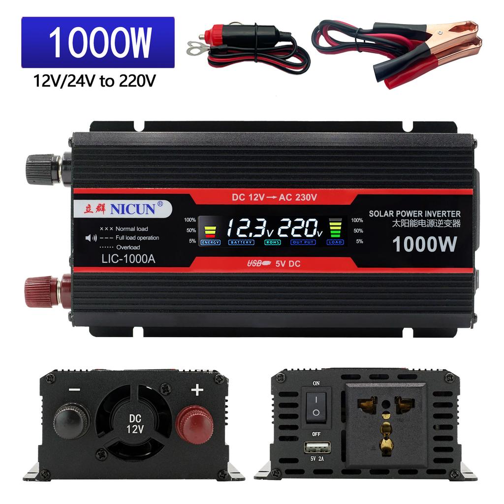 Onduleur de véhicule 12-24v Usage général Vers 220v Haute puissance Extérieur Ménager Batterie Voiture Convertisseur de puissance