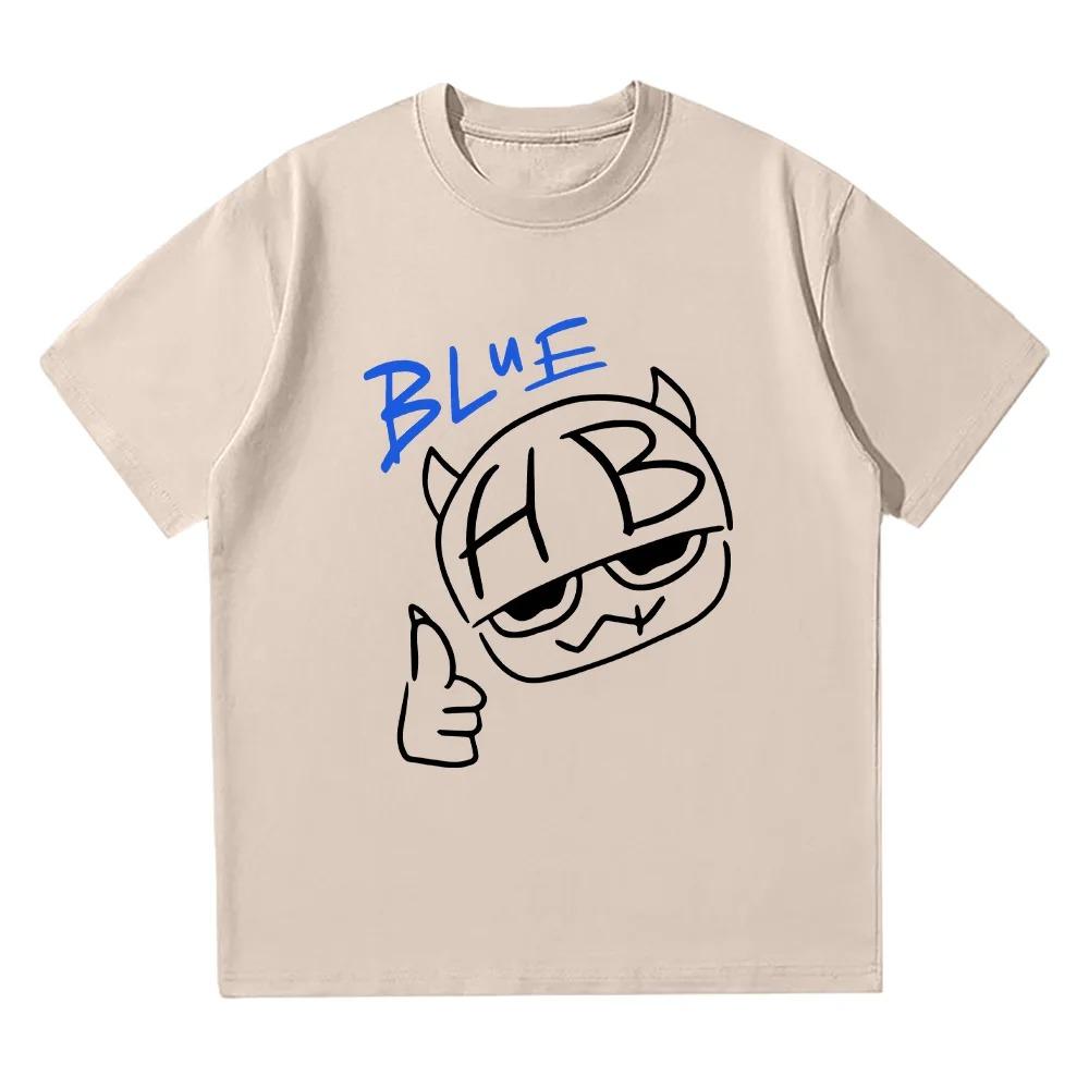 Hannah Bahng Modré HB Tričko Pánské Dámské Bavlna Kvalita Trička s Krátkým Rukávem Pánská Móda Kreslená Grafika Nadměrné Vysoce Kvalitní Měkké